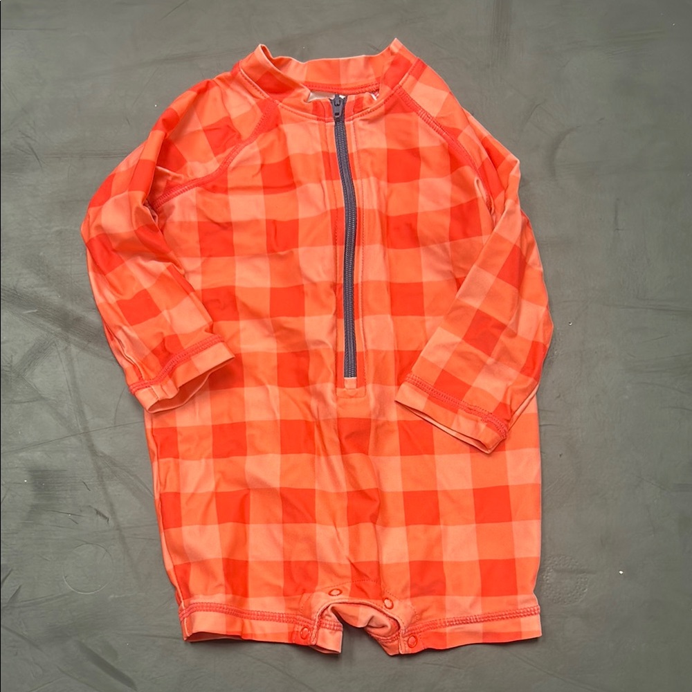 Primary Kids Swim Checkered Pink Swimsuit/Rashguard